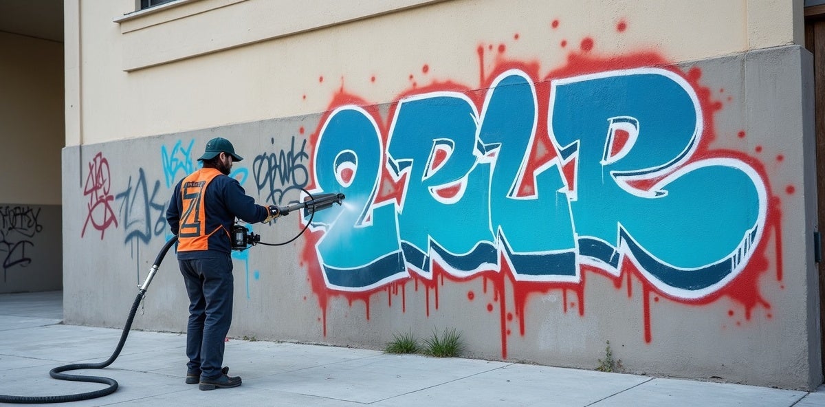 man cleaning wall graffiti